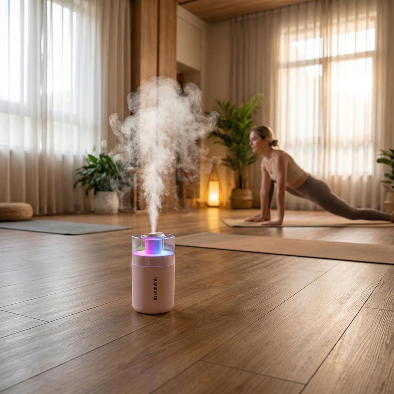 Mini 2-in-1 Humidifier & Aroma Diffuser, 7-Color LED Light, USB Portable, 4/8H Timer, Auto Shut-Off, Ideal Personal Gift/Family/Friends/Loved Ones (pink, 2.8 * 3.2 * 4.7)