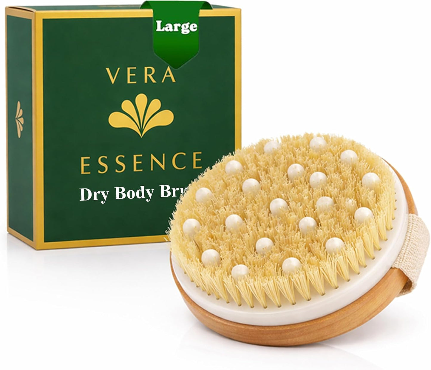 Large Dry Brushing Body Brush - Natural Boar Bristle Brush for Lymphatic Drainage, Cellulite, Blood Circulation - Skin Massage Nodes for Detox, Flawless Skin, Exfoliating Body Scrubber
