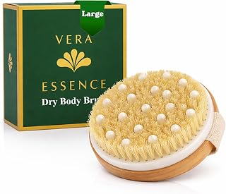 Large Dry Brushing Body Brush - Natural Boar Bristle Brush for Lymphatic Drainage, Cellulite, Blood Circulation - Skin Massage Nodes for Detox, Flawless Skin, Exfoliating Body Scrubber