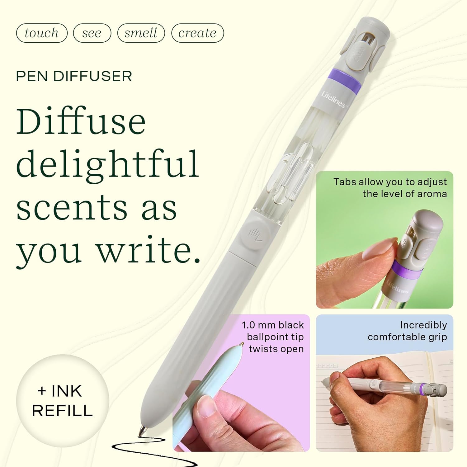 Lifelines Pen Diffuser, in Bloom - 1mm Black Ballpoint Pen with Scented Essential Oil Blends – Aromatherapy Diffuser & Sensory Immersion Diffuse Aroma As You Write