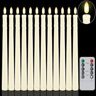 12 Pcs Flameless Taper Candles with Remote Timer, 11" Long Battery Operated Taper Candles, Flickering 3D Flame, Plastic Fake LED Candlesticks for Home Wedding Party Halloween, Ivory