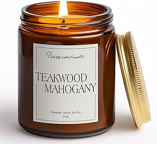 Mahogany & Teakwood Highly Scented Candles for Home, 9oz Natural Soy Aromatherapy Organic Candle with Essential Oil, Home Fragrance Stress Relief & Meditation Jar Candles Gifts for Men Women