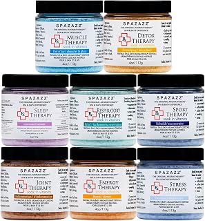 Spazazz RX Therapy Hot Tub Spa and Bath Aromatherapy Salt Crystals 4oz 8 Pack Sample Bundle Includes Muscle - Joint - Detox - Stress - Respiratory - Sport -Sleep - Energy. Great for Muscles & Joints