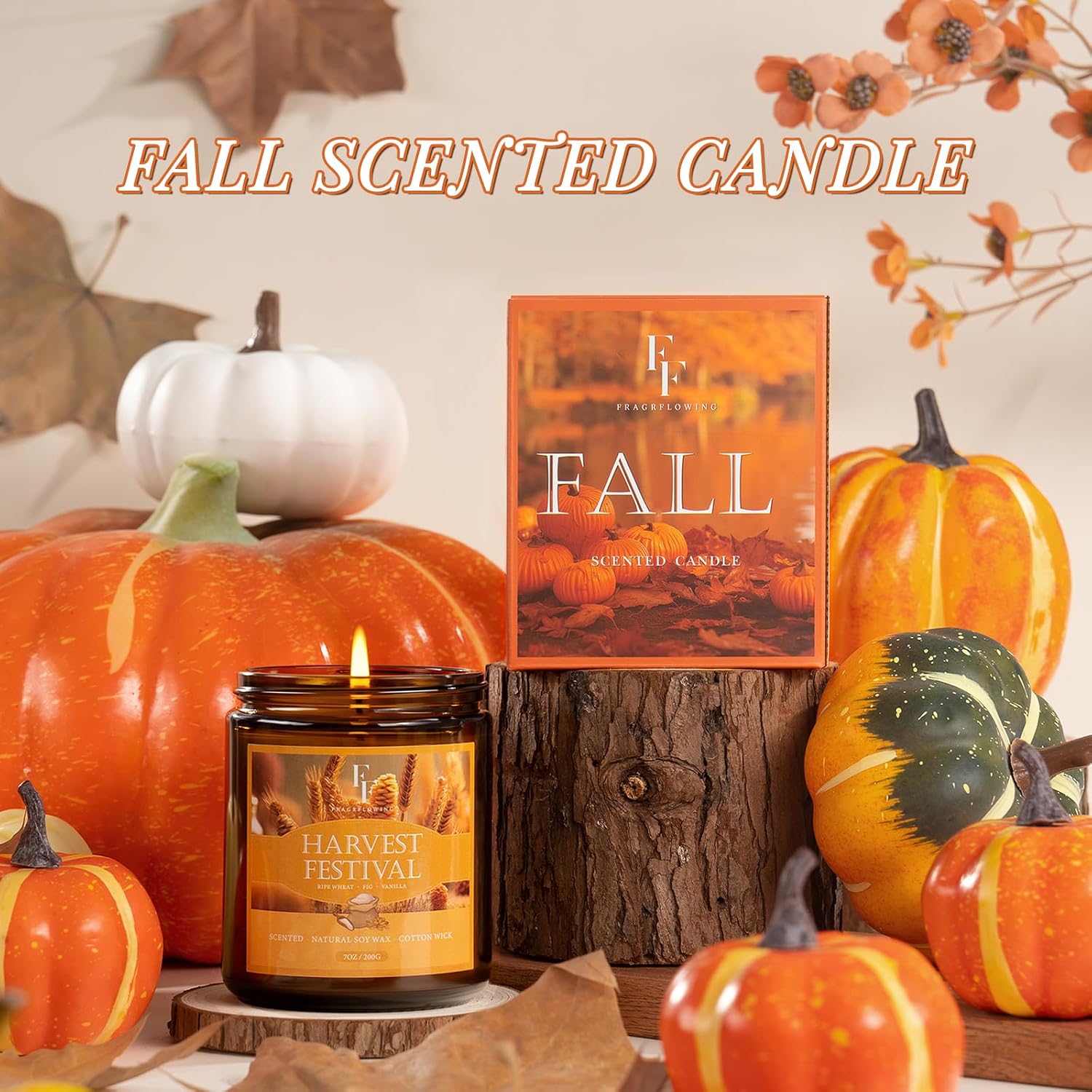 Christmas Fall Candle, Harvest Festival Scented Candles for Home, Natural Soy Autumn Candle Aromatherapy Candle, 7 oz Jar Candles Holiday Gifts for Women Men