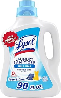 Lysol Laundry Sanitizer Additive, Free & Clear, Free from Fragrance and Dyes, 0% Bleach Laundry Sanitizer, Bacteria-causing Laundry Odor Eliminator, Unscented, 90 Fl Oz (Pack of 1) - Package May Vary