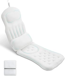 Full Body Bath Pillow for Bathtub, 5D Thick Tub Pillow for Bathtub with Movable Head, Neck & Lumbar Support, Laundry Bag & Hook, Bathtub Pillow for Post-Yoga Spa, Deep Relaxation(White, 51"*15")