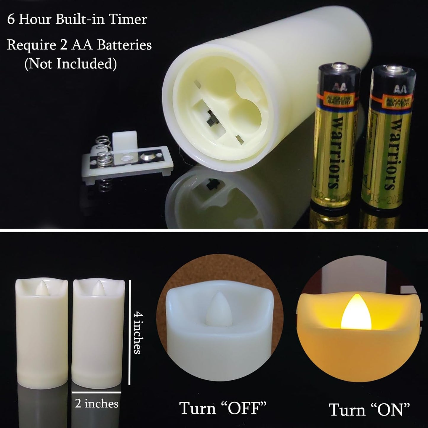4 Pack LED Battery Operated Candles 2"x4" Plastic Flickering Flameless Candles with Timer Outdoor Waterproof Wedding Party Halloween Christmas Decoration Gifts Realistic Slim Tall Pillar Candles