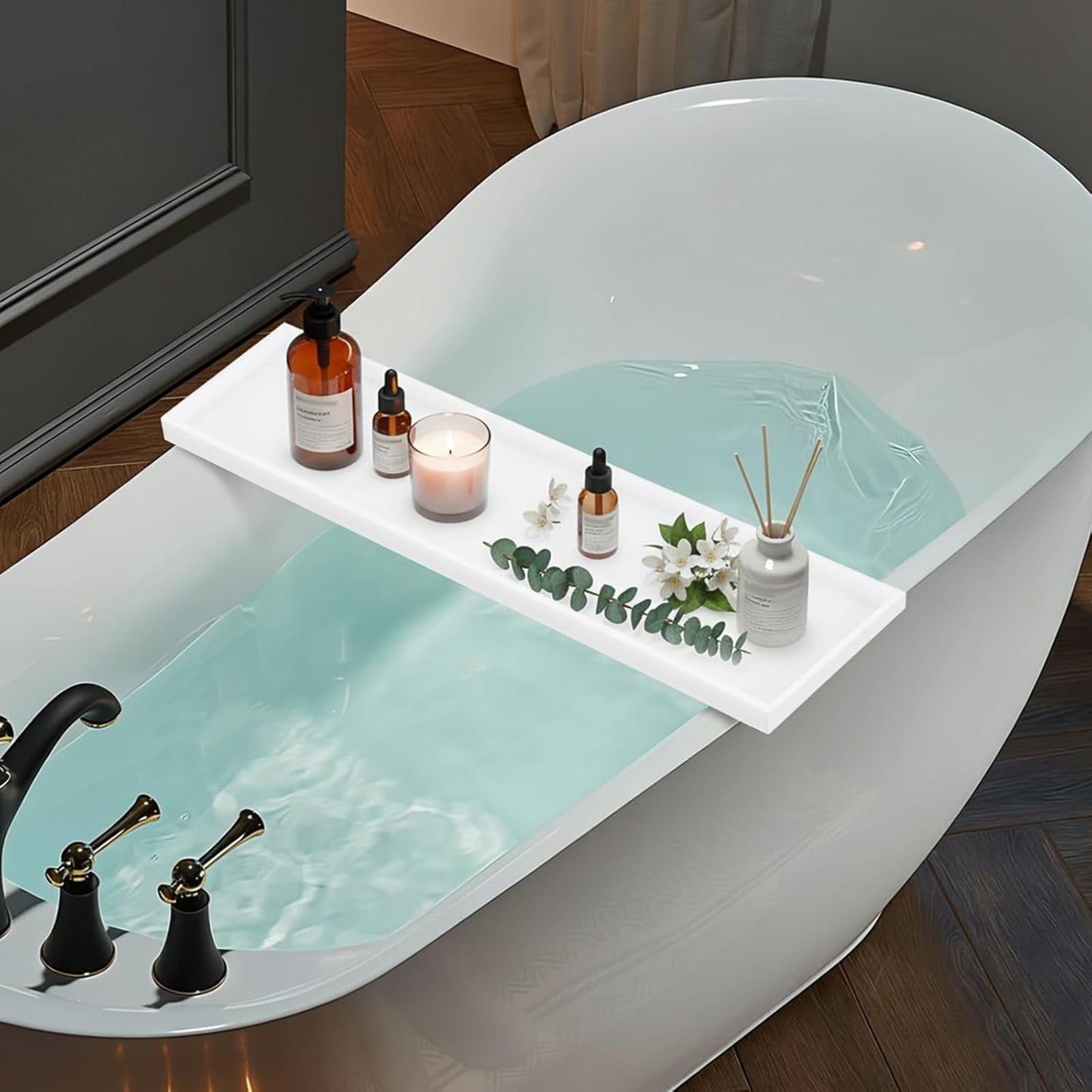 Acrylic Bathtub Tray, Bathtub Caddy with Metal Handles, Multifunctional Bath Tub Tray Bathtub Shelf Tray Simple Bath Board for Wine Glass, Clear Acrylic Bathtub Caddy Shelf