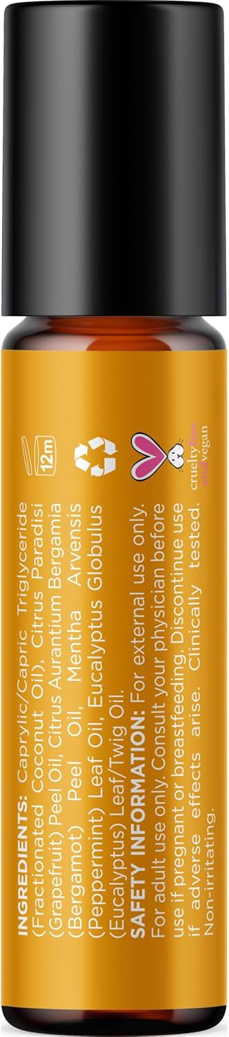 Focus Essential Oil Roll On - Aromatherapy Essential Oil Roller with Invigorating Pure Citrus and Mint Oils - Attention and Focus Essential Oil Blend with Eucalyptus Peppermint & Grapefruit (1 Pack)