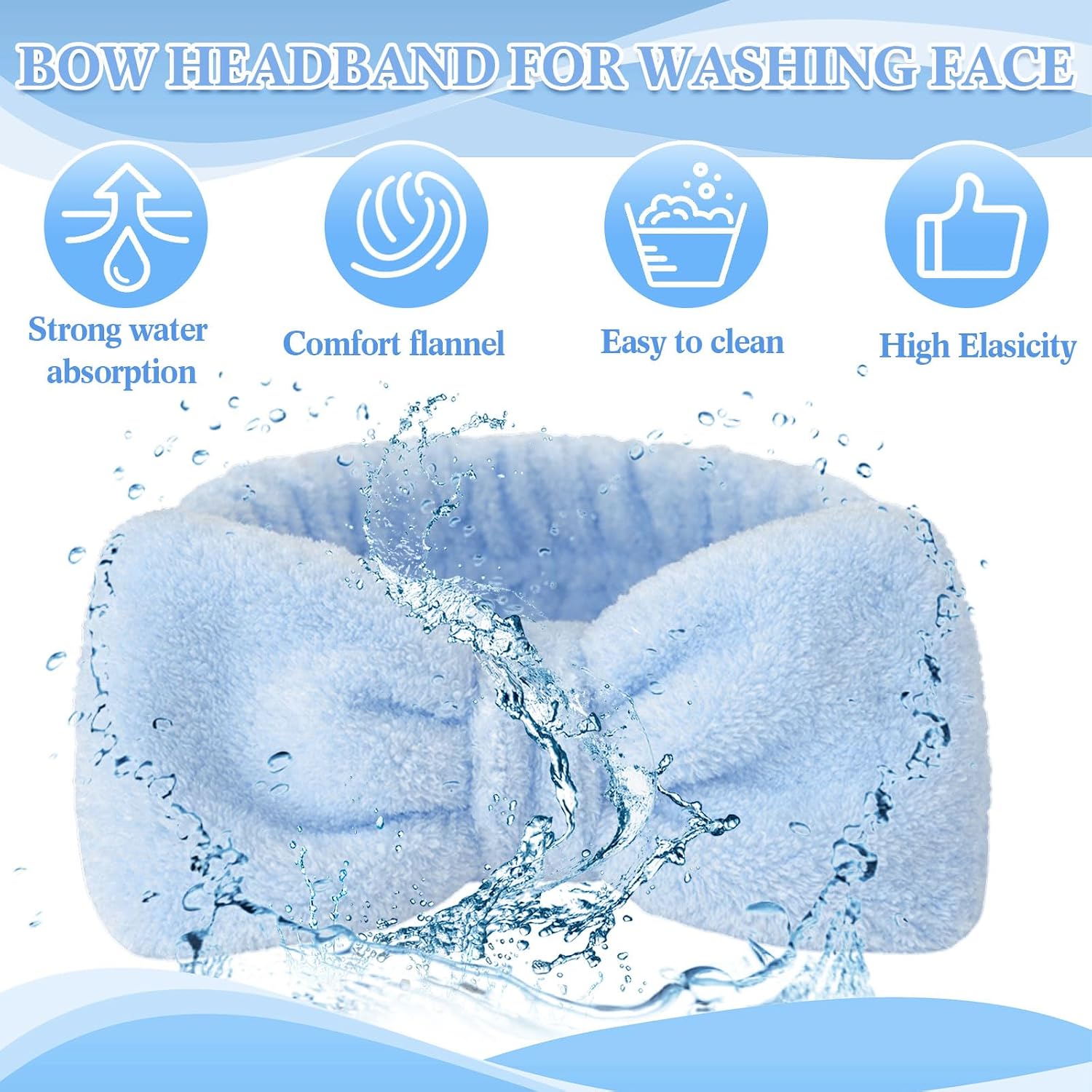 50 Pcs Blue Spa Headband Bulk Spa Sleepover Party Supplies for Washing Face with Removable Bow Makeup Elastic Bowknot Headband for Women Gifts Skincare Microfiber Hairband(Blue Style)