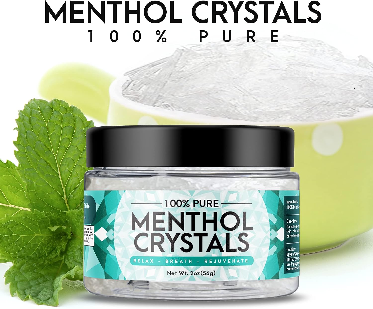 Three Drops of Life Menthol Crystals, Natural Mentha Arvensis, Aromatherapy for Shower Steamers, Humidifiers, Room Freshener or Addition for Cosmetics and Blends (2oz)