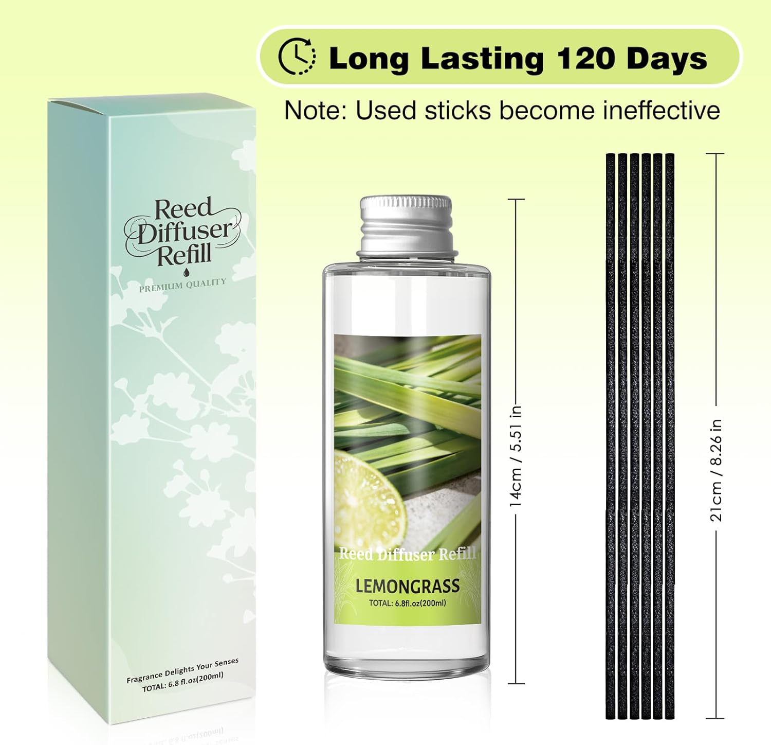 SCENTORINI Reed Diffuser Oil Refill, Lemongrass Diffuser Oil 6.76 Fl Oz, Summer Scented Essential Oil Refill Long Lasting Home Fragrance for Room Spa Aromatherapy Bathroom Hotel Decor, Patio, Outdoor