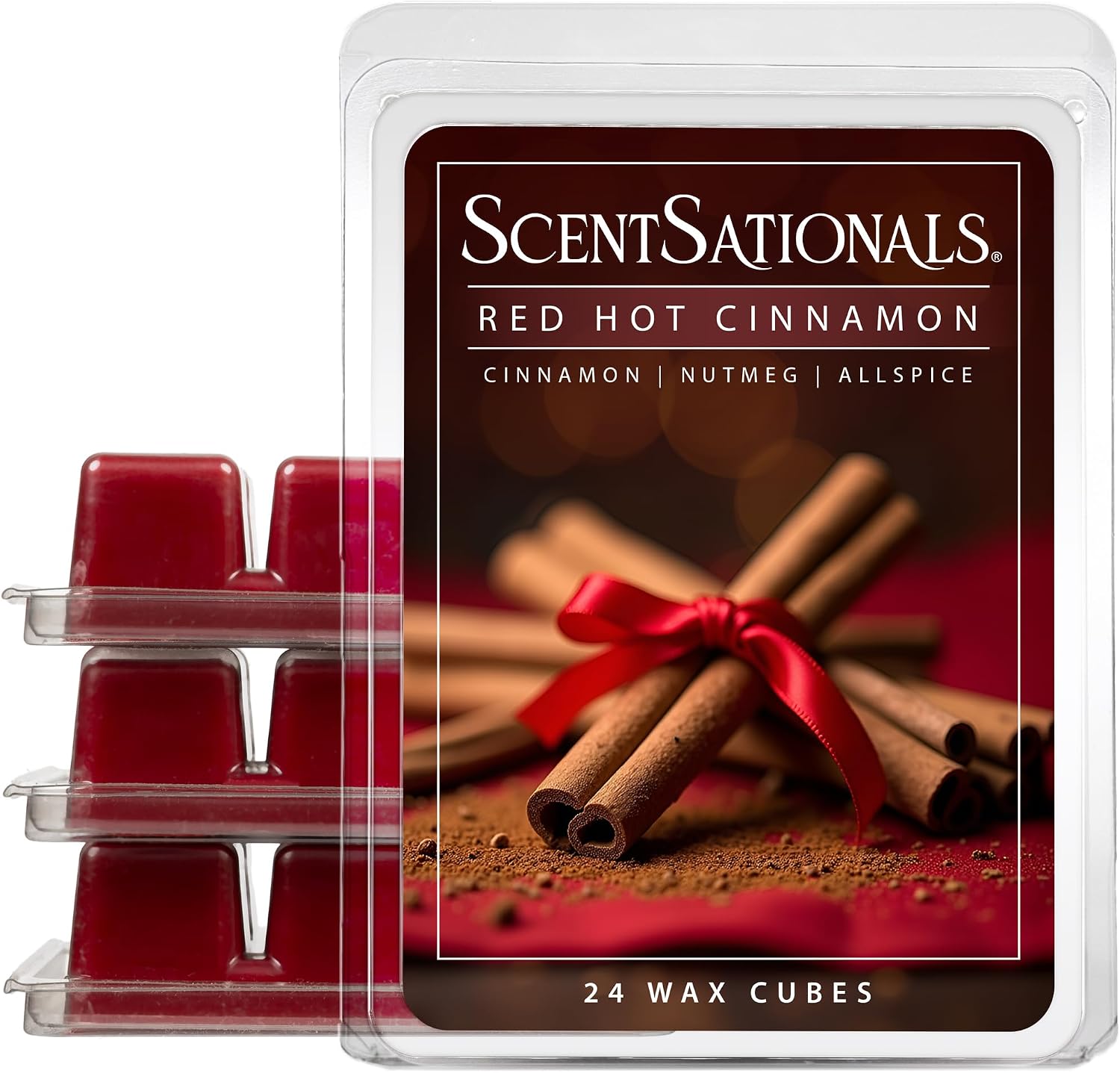 Scentsationals Red Hot Cinnamon Scented Wax Melts - Cinnamon, Nutmeg, & Allspice, 10oz (24 Cubes)