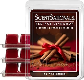 Scentsationals Red Hot Cinnamon Scented Wax Melts - Cinnamon, Nutmeg, & Allspice, 10oz (24 Cubes)