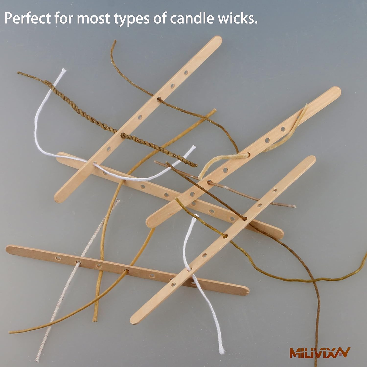 MILIVIXAY 100pcs Wooden Wick Holders - Candle Wicks Centering Device for Large & Multiwick Candles.