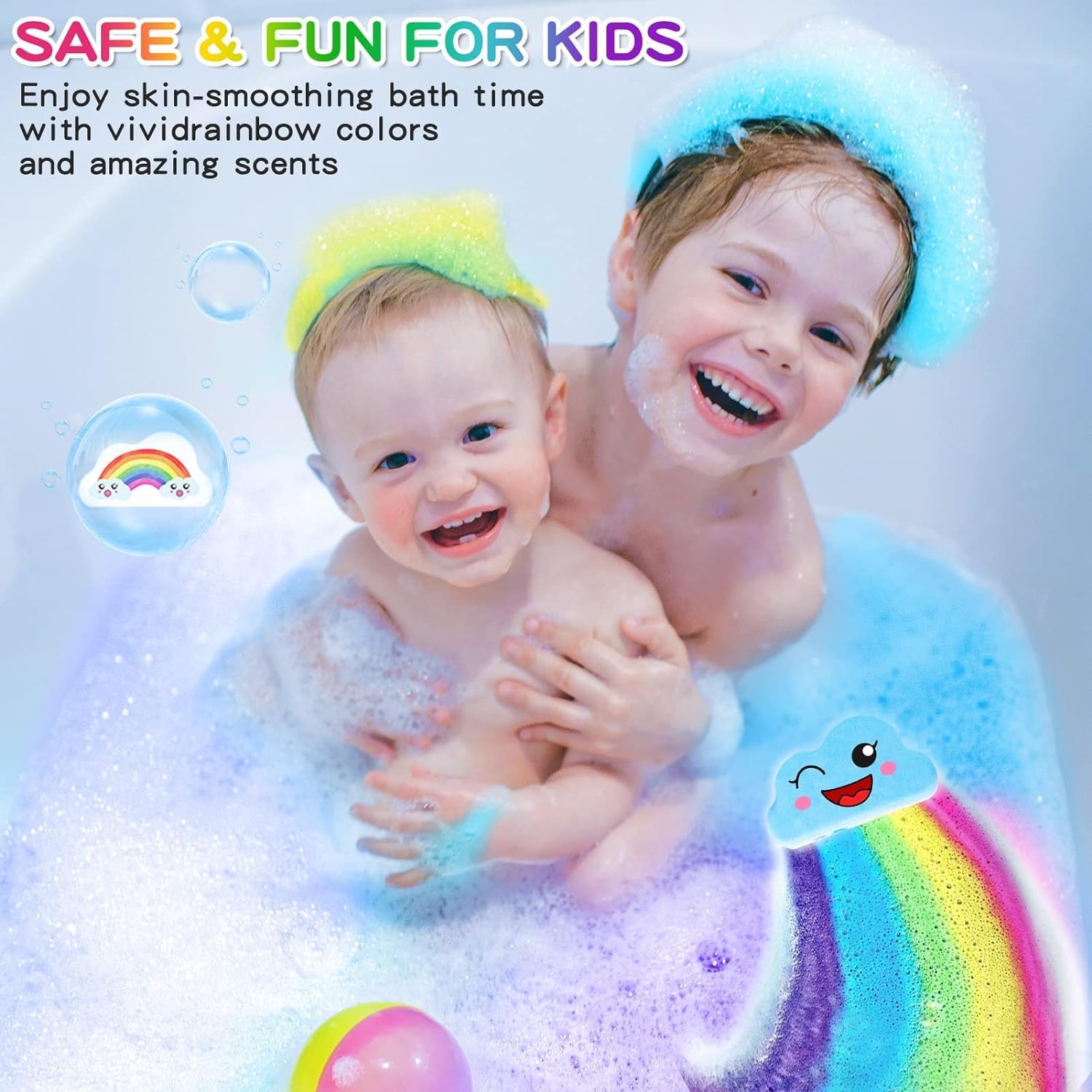 Rainbow Bath Bombs for Kids, Handmade 4 Pcs Kids Bath Bombs Gift Set for Girls Teens Toddler Rainbow Bubble Fizzy