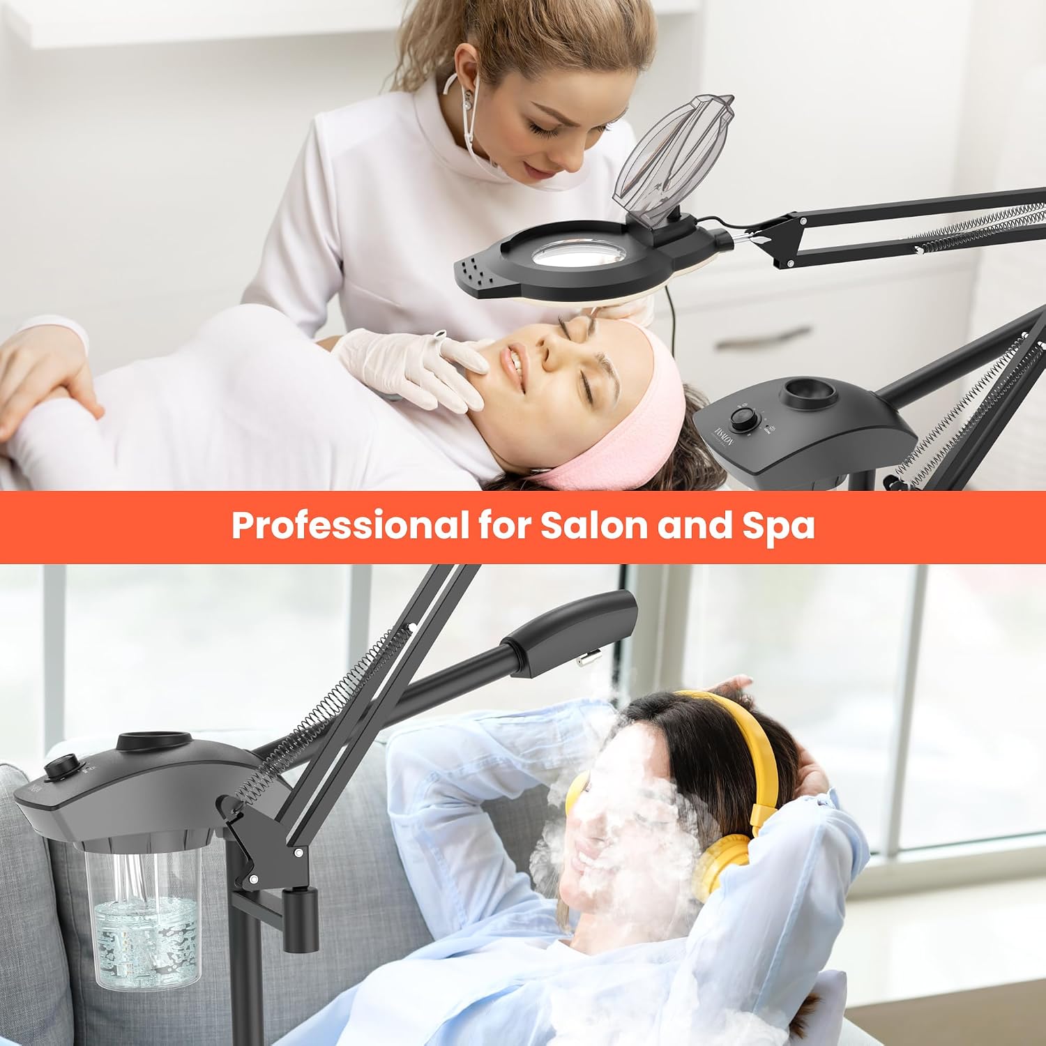 TASALON Professional 2-in-1 Facial Steamer, Ozone Face Steamer with 5X Magnifying Lamp Deep Cleaning Pore,Hot Mist Face Steamer Salon Spa Beauty Skin Care Equipment, Aroma Therapy Nozzle Included