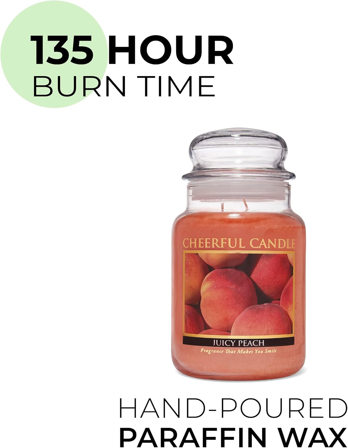A Cheerful Giver - Juicy Peach Scented Glass Jar Candle (24 oz) with Lid & True to Life Fragrance Made in USA