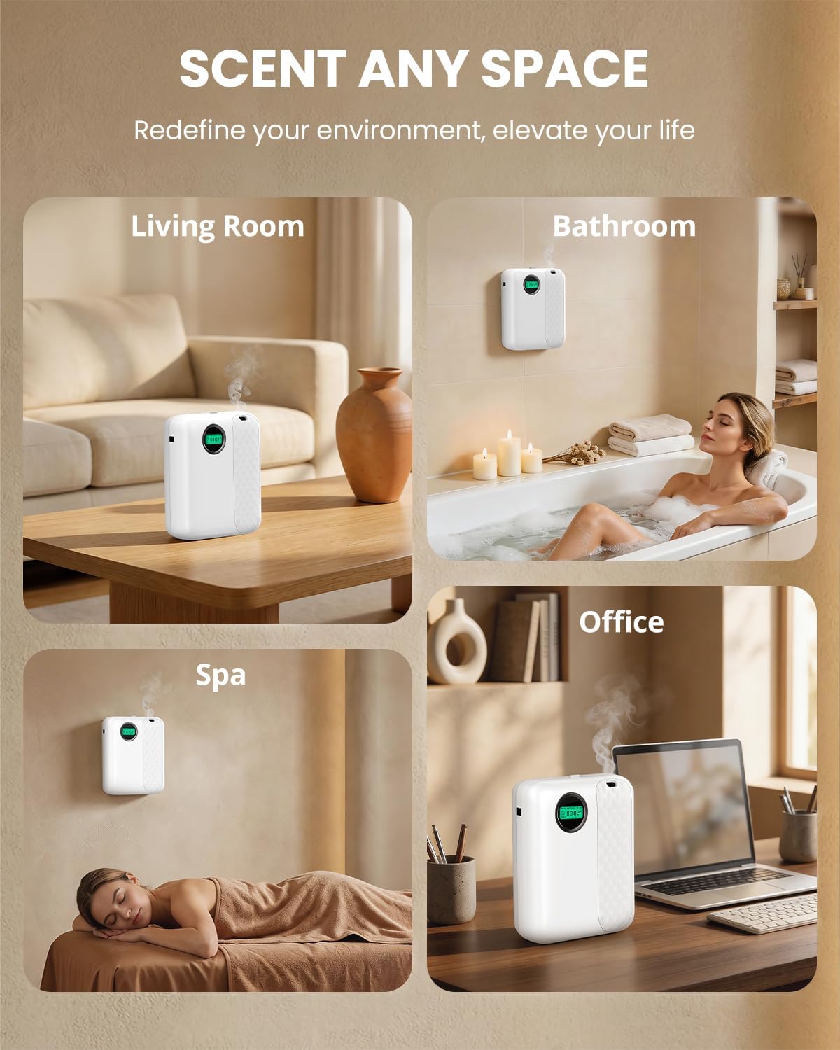 RoyAroma Waterless Essential Oil Diffuser for Home & Office, Smart Bluetooth App Control Scent Machine, 3000 Sq Ft Coverage, 400mL Cold Air Aromatherapy for Large Rooms - Pearl White