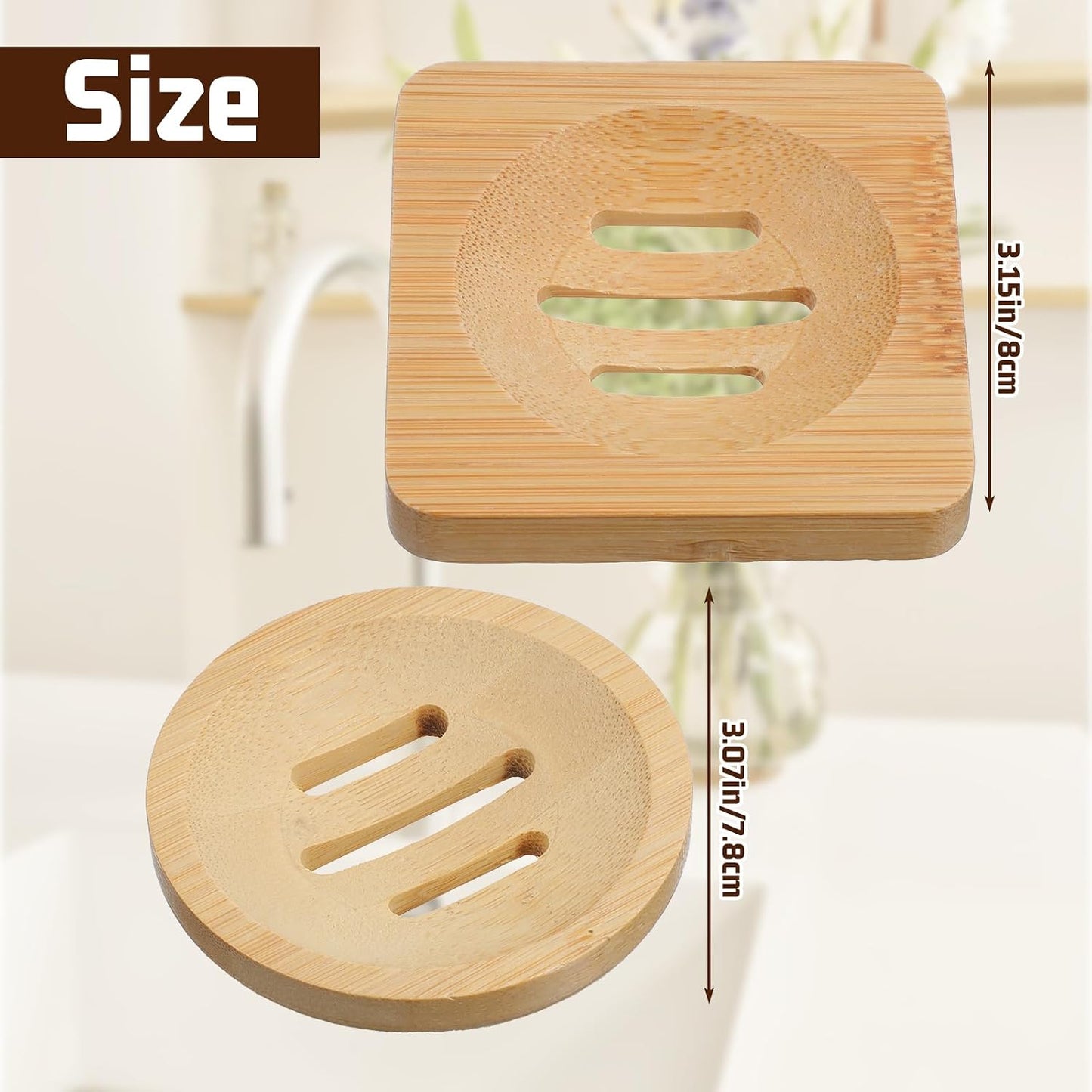 Ymapinc 2-Pack Bamboo Soap Holder, Round+Square Natural Bamboo Soap Dish & Shower Steamer Holder, Wood Tray for Home Shower Bathroom