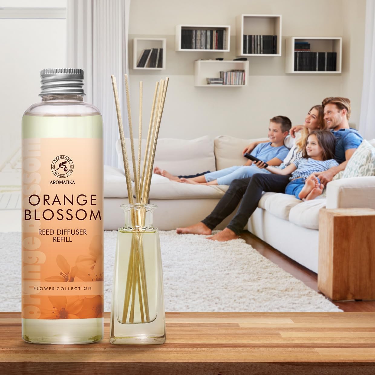 Refill Reed Diffuser Orange Blossoms 6.8Fl Oz (200ml) - Intensive - Fresh & Long Lasting Fragrance -for Aromatherapy - SPA - Home - Office - Fitness