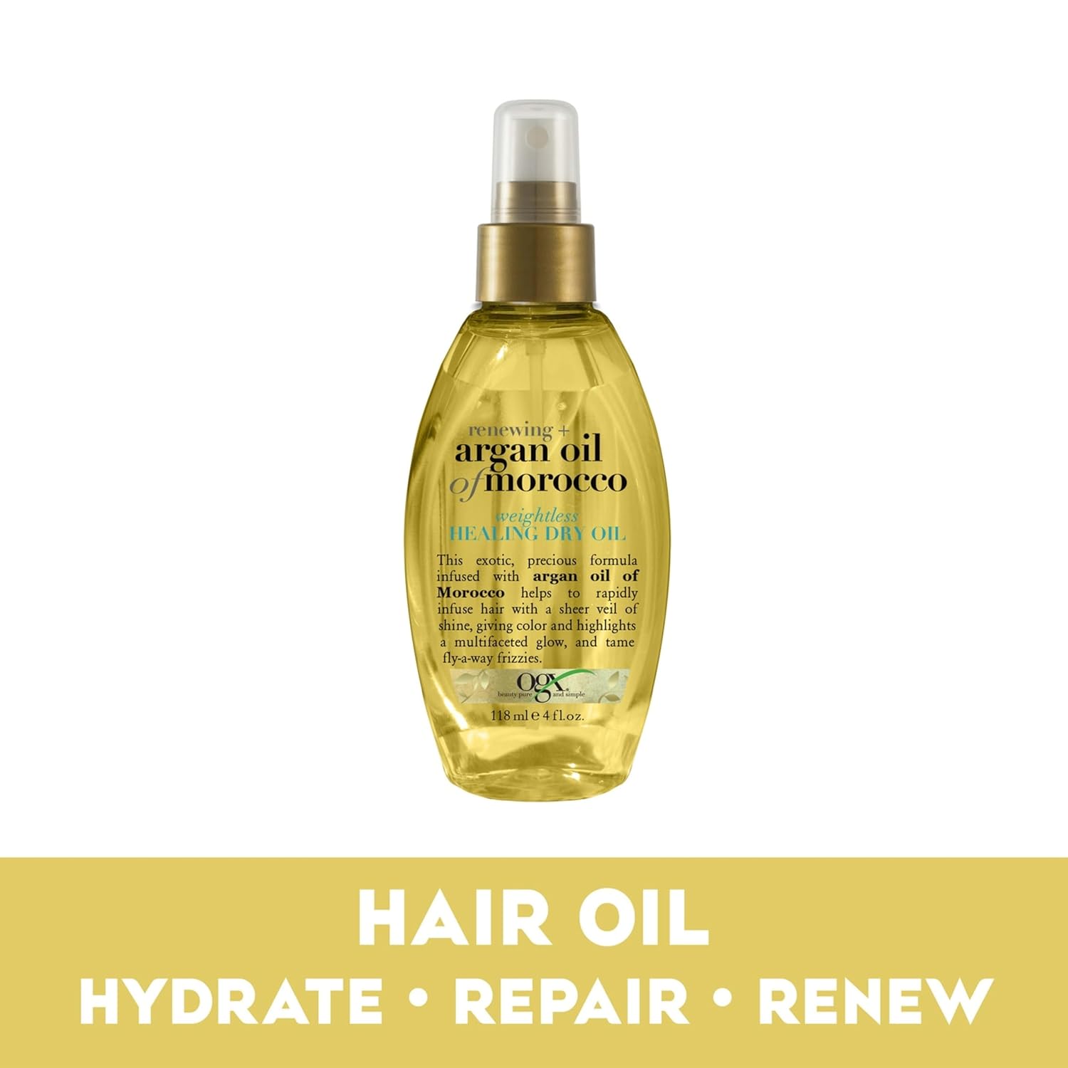 OGX Renewing + Argan Oil of Morocco Weightless Healing Dry Oil Spray, Lightweight Hair Oil Mist for Split Ends, Frizzy Hair and Flyaways, Paraben-Free, Sulfated-Surfactants Free, 4 Fl Oz