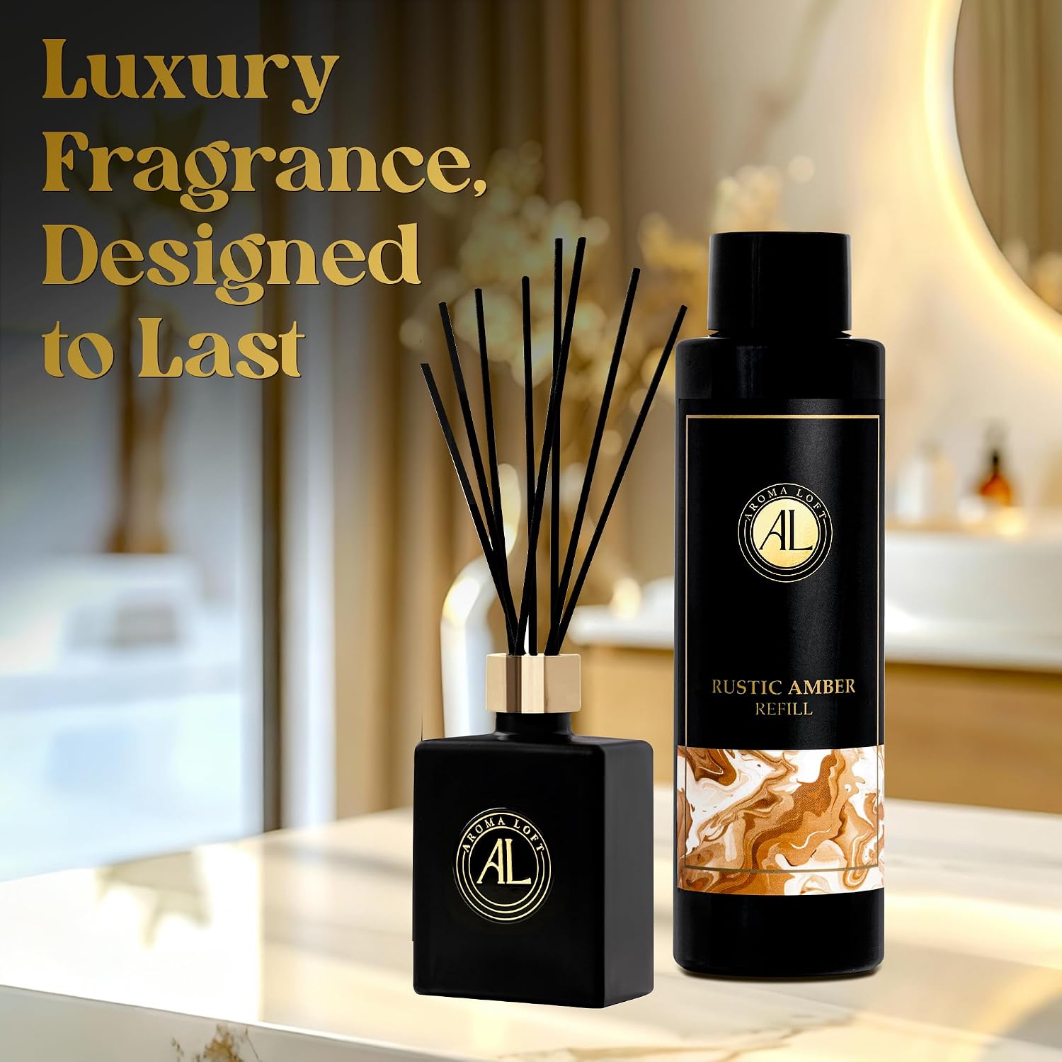 Rustic Amber Reed Diffuser Oil Refill for Home | Premium 4oz Amber Essential Oil for Reed Diffuser Refill | Long Lasting Fragrance | Ideal for Living Room, Bathroom & Office