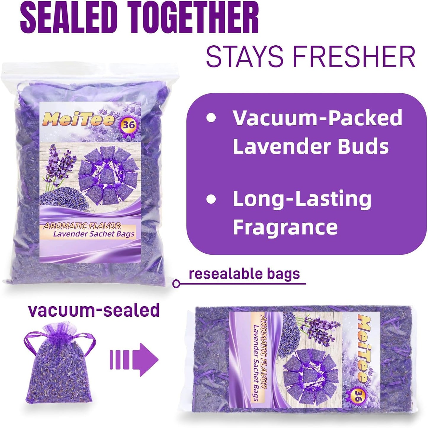 36 Pack Lavender Sachet Bags - 100% Natural Dried Lavender Buds for Closets Drawers Car & Home | French Potpourri Fragrance Sachets Rich Aroma Air Long Lasting Fresh Scents