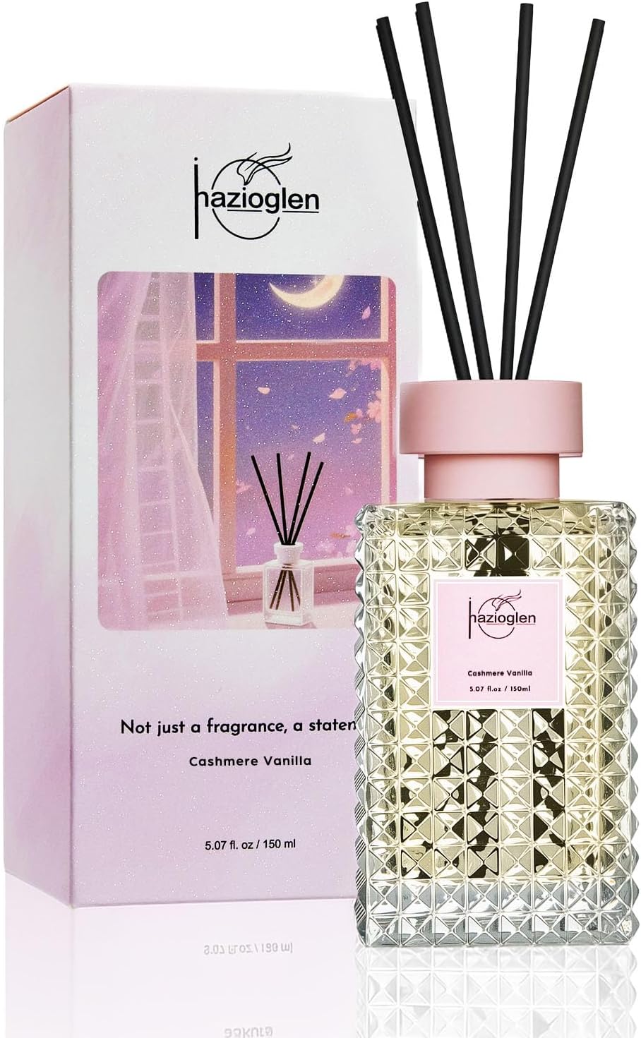 Reed Diffuser Set, Cashmere Vanilla Scented Home Fragrance Air Freshener for Bathroom Shelf Decor, 5.07 fl oz/150ml Essential Oil with Sticks