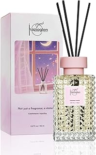 Reed Diffuser Set, Cashmere Vanilla Scented Home Fragrance Air Freshener for Bathroom Shelf Decor, 5.07 fl oz/150ml Essential Oil with Sticks