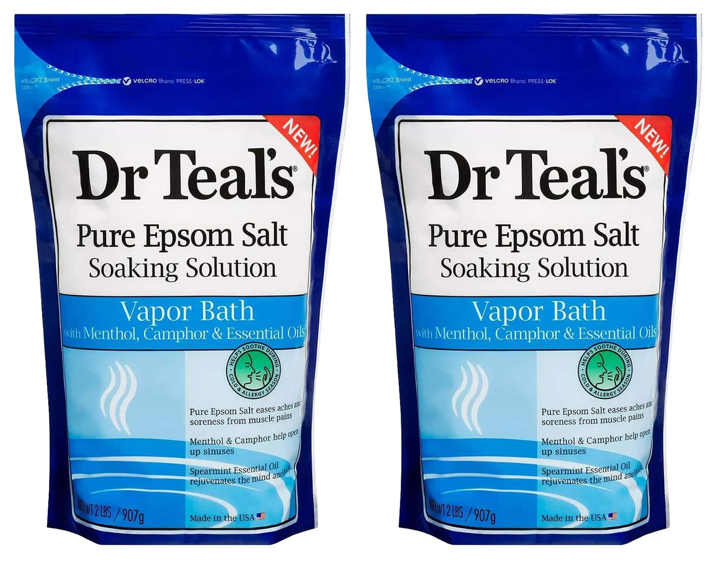 Dr. Teal's Pure Epsom Salt Vapor Bath Soaking Solution Gift Set (2 Pack, 2lbs ea.) - Menthol, Camphor, & Spearmint Essential Oils Help Open Up Sinuses and Clear the Mind During Cold and Allergy Season