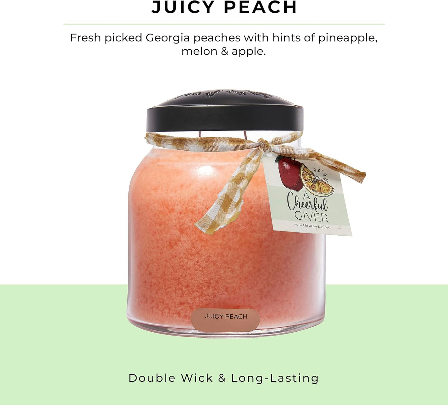 A Cheerful Giver - Juicy Peach Papa Scented Glass Jar Candle (34oz) with Lid & True to Life Fragrance Made in USA