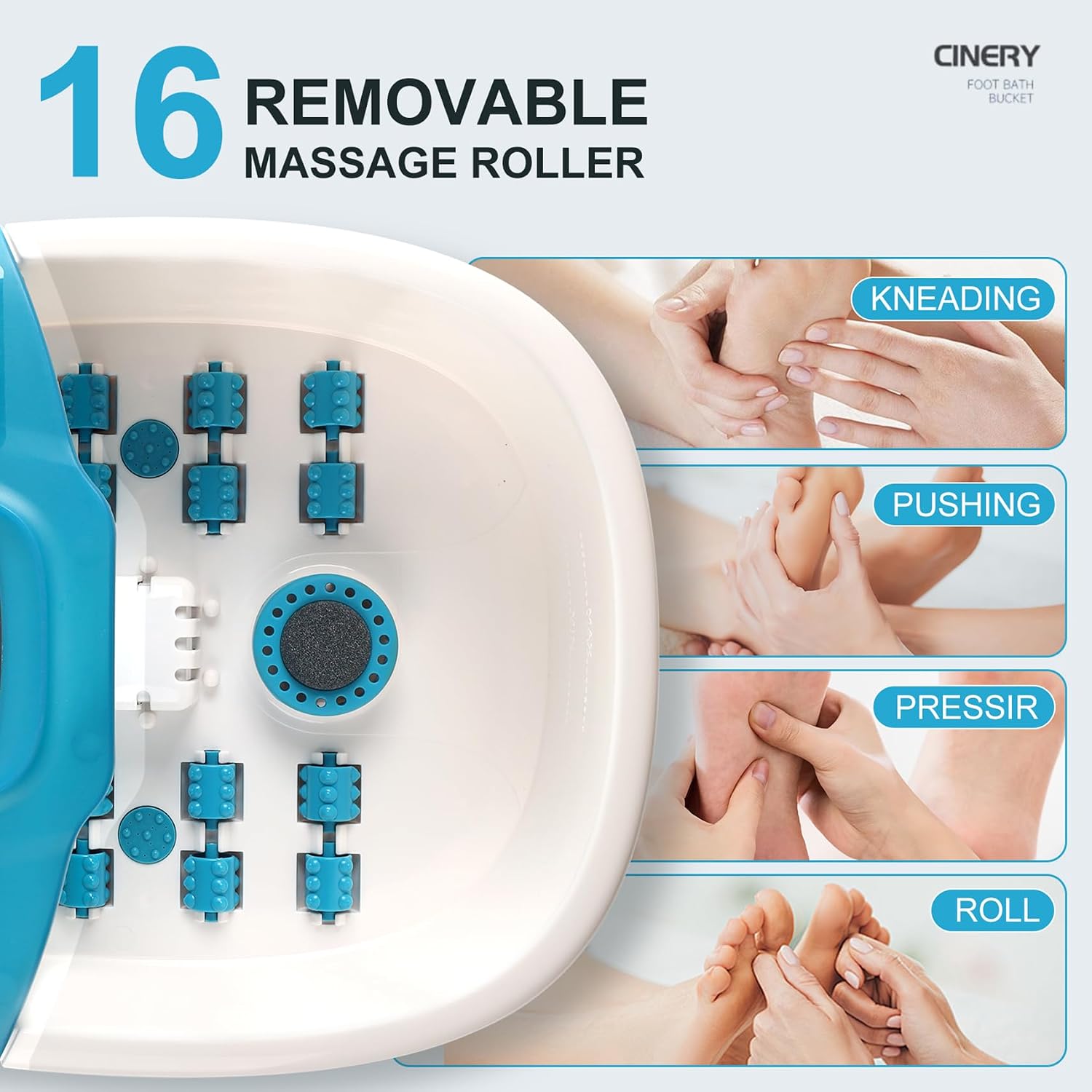 Foot Spa Bath Massager with Heat, Bubbles, Vibration and Pedicure Foot Spa with 16 Rollers for Feet Stress Relief, Foot Soaker with Mini Acupressure Massage Points & Temperature Control