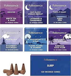 Folkulture Incense Cones (120 Cones) | Set of 6 Premium Insence Cones for Deep Sleep, Relaxation, Aromatherapy, Gifts | No Charcoal, Organic, Non Toxic Lavender, Rosemary, Patchouli Inscents-Cones