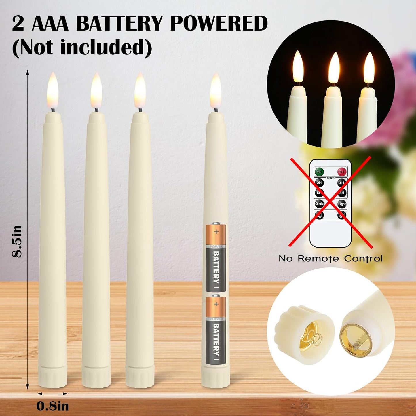 Baquler 50 Pcs Flameless Taper Candles LED Taper Candles Flickering Bulk Ivory LED Candlestick for Easter Wedding Church Halloween Christmas Party Decor Table Centerpiece, 8.5 in, No Batteries