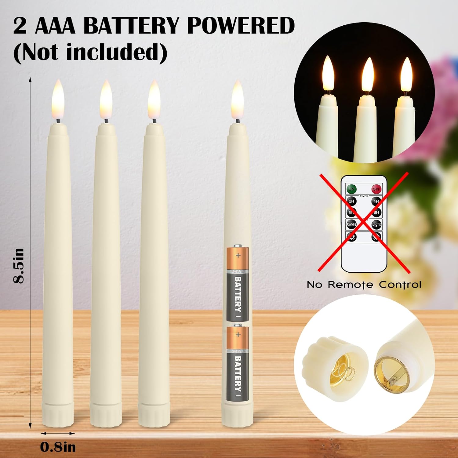 Baquler 50 Pcs Flameless Taper Candles LED Taper Candles Flickering Bulk Ivory LED Candlestick for Easter Wedding Church Halloween Christmas Party Decor Table Centerpiece, 8.5 in, No Batteries