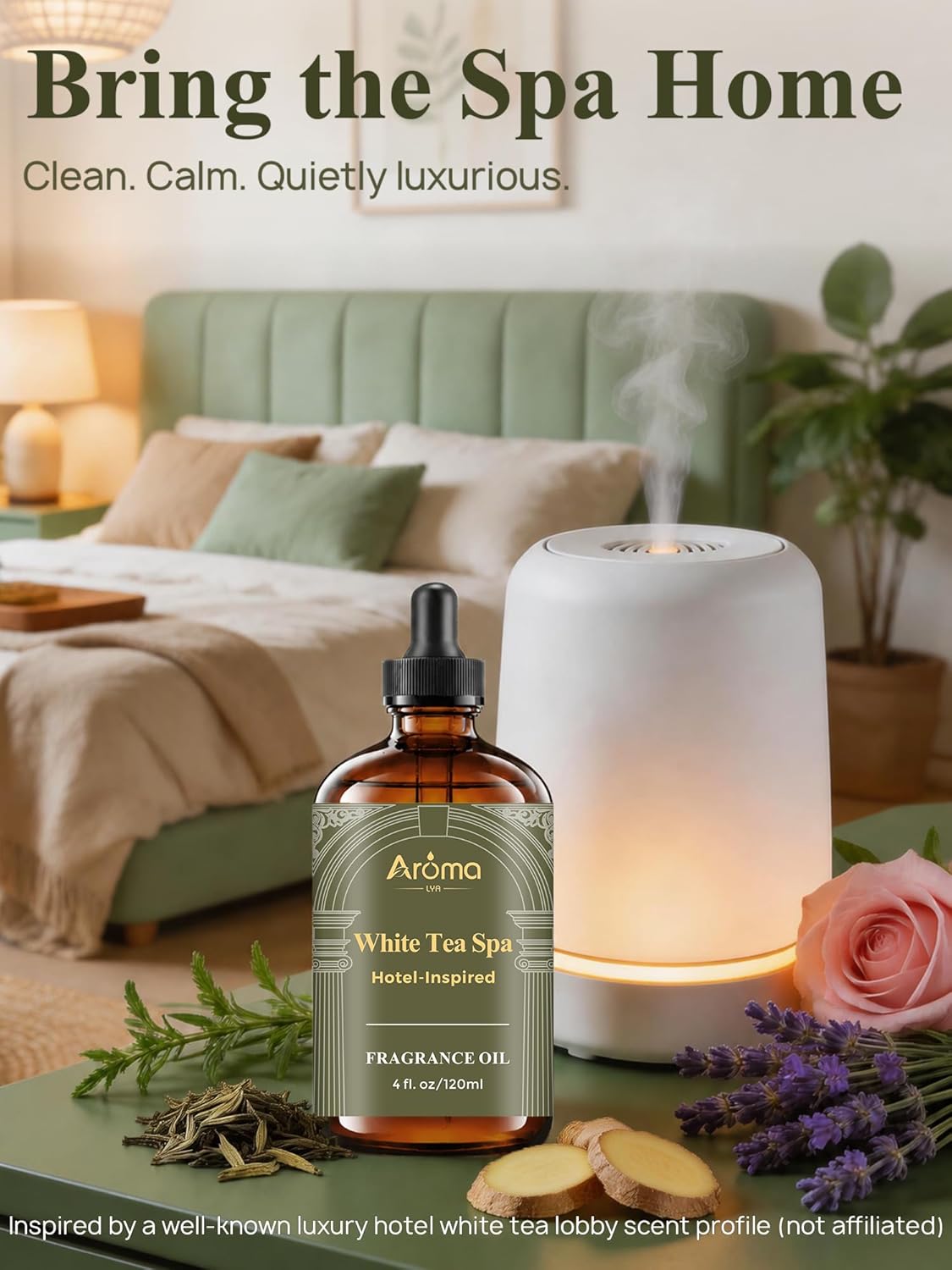 White Tea Spa — A Hotel-Inspired Diffuser Oil, Hotel Diffuser Oil for Diffuser for Home Fragrance Oil for Ultrasonic and Waterless Diffusers and Crafting