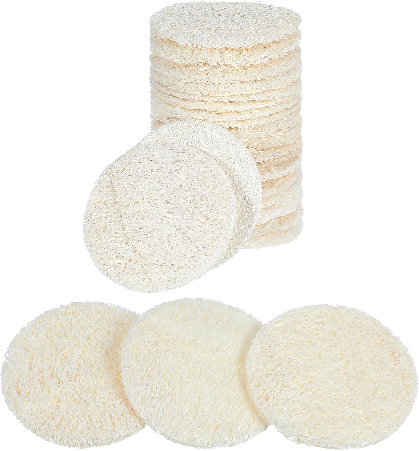 Nogeqi 20 Pcs Natural Loofah Sponge Pads for Washing Face, Exfoliating Body Face Scrub Pads for Makeup & Dead Skin Masks Removal, Exfoliating Face Pad for Women Men Cleansing Skin(2.17 Inch)