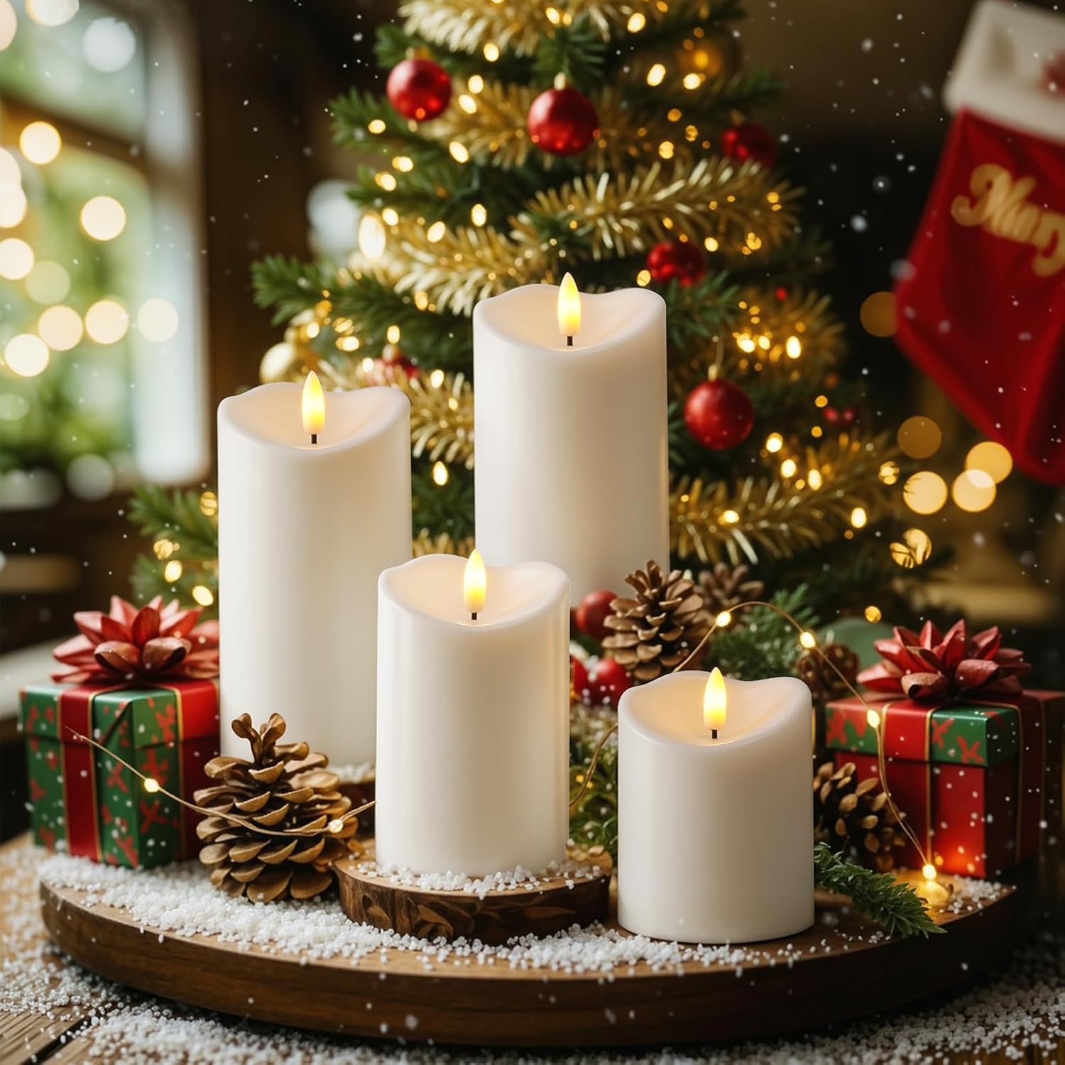 Raycare 8"x3" Outdoor Waterproof Flameless Candles with Remote and Timer, Battery Operated LED Electric Fake Pillar Candle for Christmas Home Wedding Decor, Ivory White, Set of 2