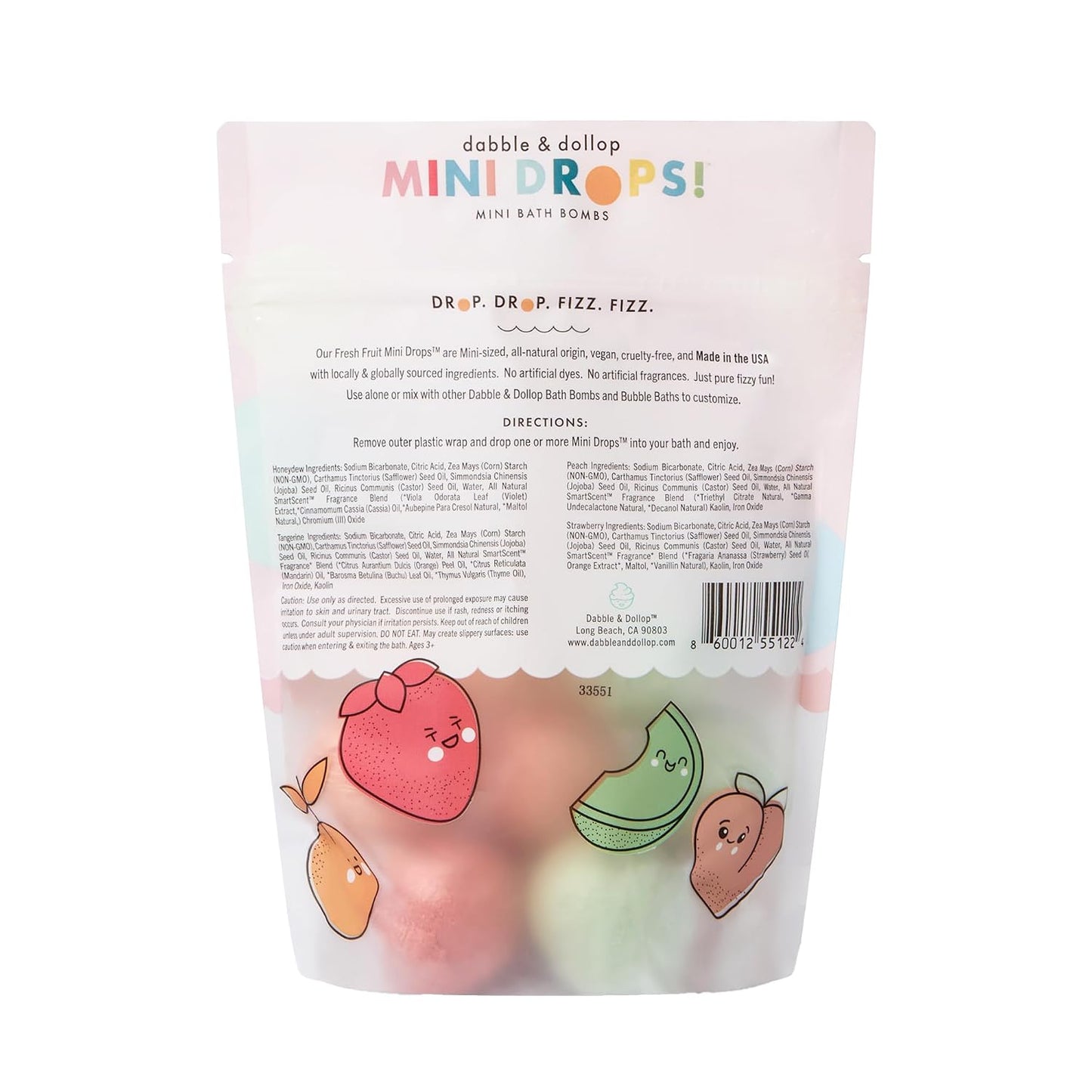 Dabble & Dollop Mini Bath Bombs, Fresh Fruit Scents - Natural Origin, Mixable Scents, Clean Ingredients, No Synthetic Dyes, Toddler & Kids Bath Bombs in Resealable Pouches (Set of 24)