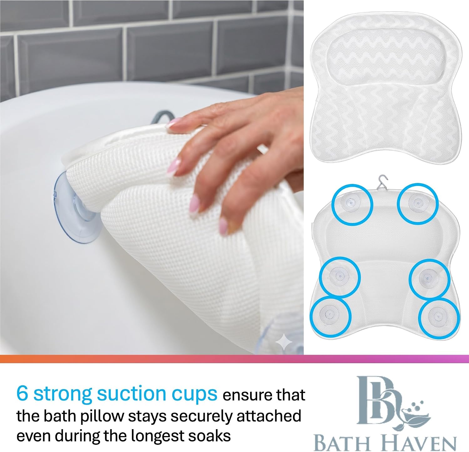 Bath Pillow Bathtub Pillow Back Neck Support Pillow, Spa Cushion for Tub, Relaxing Headrest Bath Pillow, Portable Washable Bathtub Accessories with 3D Air Mesh Thick Soft Bath Pillow (Deluxe)