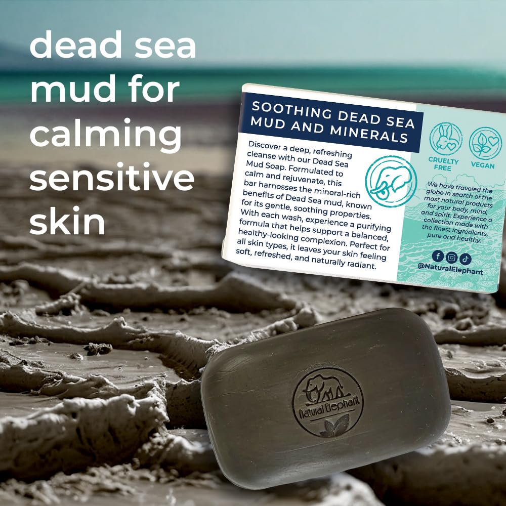 Natural Elephant Dead Sea Mud Soap Bar | Mineral-Rich Face & Body Cleanser with Natural Dead Sea Minerals | 4.4 oz (125 g) Pack of 3