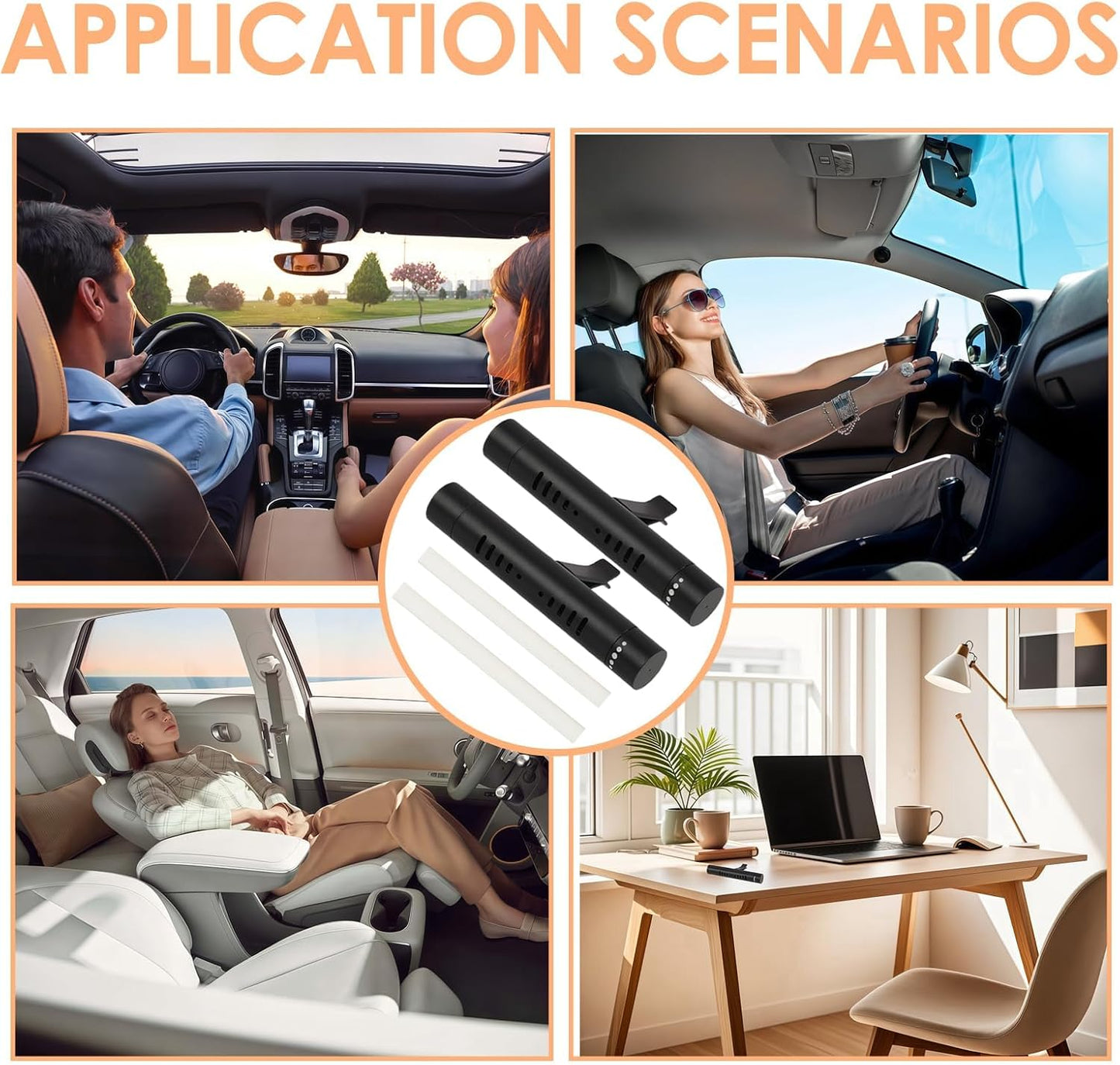 2 Pcs Car Air Essential Oil Diffuser Vent Clip with 12 Pcs Odorless Refill Sticks, Premium Aluminum Air Freshener Diffuser Suitable for Cars, Office, Kitchen (Black, 2 Pcs)