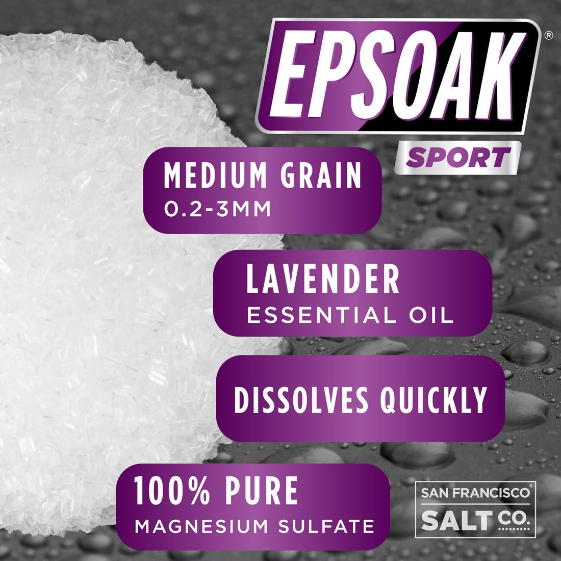Epsoak Sport Epsom Salt 5 lb. USP Magnesium Sulfate with Lavender Scent Resealable Epsom Salt Bag, Made in The USA, Cruelty-Free Certified