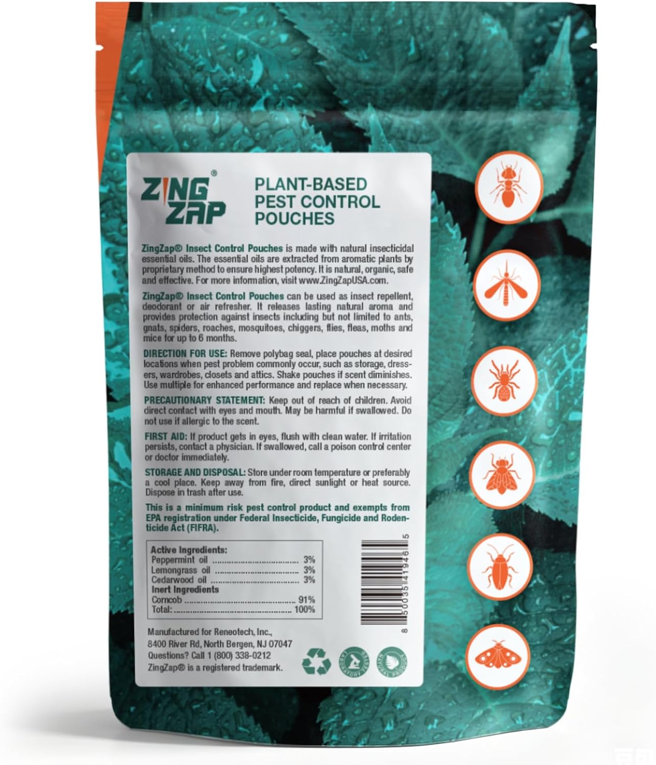 ZingZap Aromatic Sachets 16-Pack – Natural Insect Repellent with Peppermint, Cedar & Lemongrass, Long-Lasting Protection Against Moths, Mosquitoes, Spiders, Roaches – Safe for Children & Pets