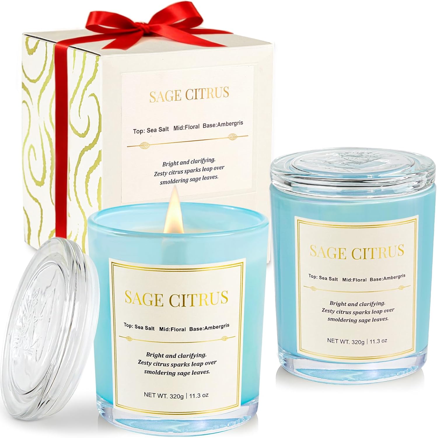 Scented Candles for Home,Wood Wick Sage Citrus Scented Candle,22.6 oz 150 Hour Long Burning Lasting, Natural Soy Wax Candles Gifts Set,for Holiday Day