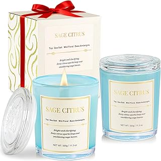 Scented Candles for Home,Wood Wick Sage Citrus Scented Candle,22.6 oz 150 Hour Long Burning Lasting, Natural Soy Wax Candles Gifts Set,for Holiday Day