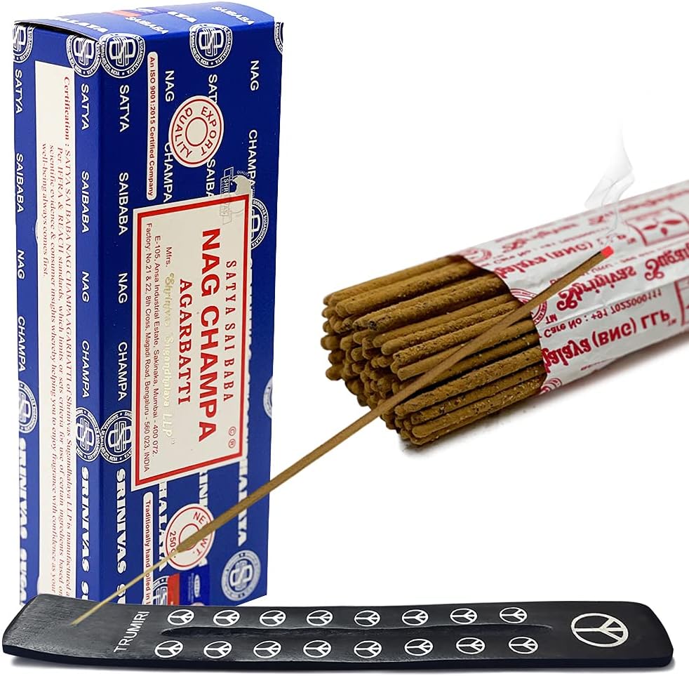 TRUMIRI Incense Stick Holder Bundle with Satya Sai Baba Nagchampa 250g Bulk Incense Sticks Nag Champa Agarbatti - Pack of 1 (Approx 250 Insence-Sticks)