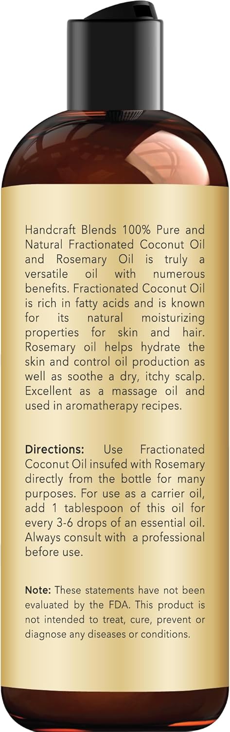 Handcraft Blends Sweet Almond Oil | 100% Pure and Natural | Bath & Body Oil | Premium Grade Carrier Oil | Skin | Hair | Body | Massage | Hexane-Free | with Rosemary Oil | 8 Fl Oz