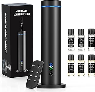Maromalife Waterless Diffuser, Essential Oil Diffuser, 1000 Sq.Ft Coverage Scent Diffuser – Plug-in Only, Adjustable Mist, Remote, Mood Lights for Home & Office, Large Room, Hotel, Black